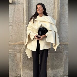 ZARA ZW COLLECTION WOOL BLEND CAPE COAT like TOTEME